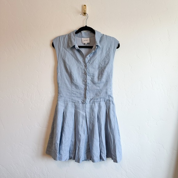Reformation |‎ Arella 100% Linen Collared Mini Dress in Mineral Blue - Picture 6 of 9